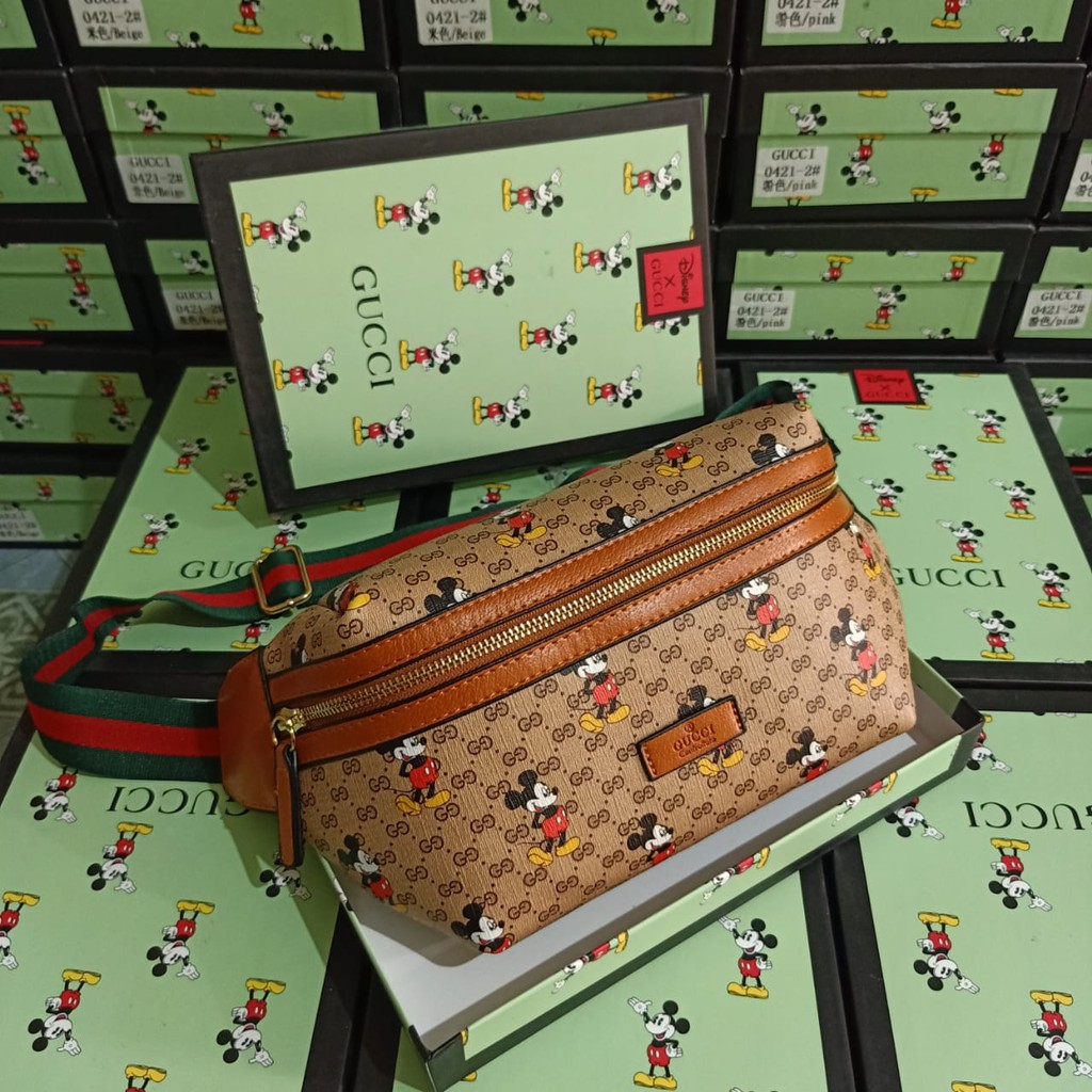Waistbag Wanita Gucci Karakter Mickey Mouse / Tas Mickey Mouse / Weistbag Wanita Import Murah