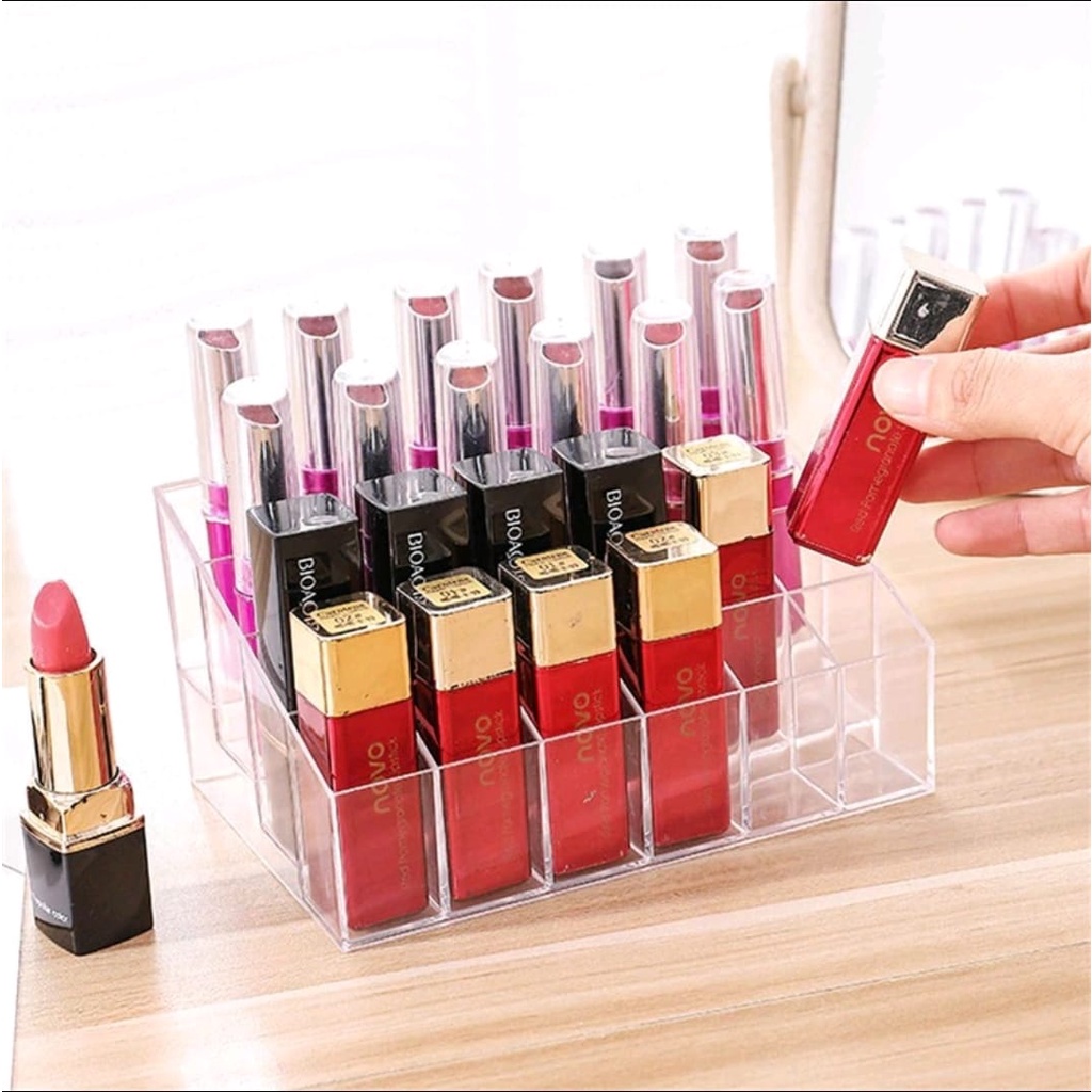 Rak Tempat Kosmetik Lipstik Kuas Make Up Storage Acrylic 24 Slot