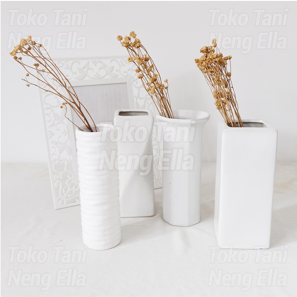 Vas Bunga Putih Tinggi Gaya Nordic Shabby Chic Vas Keramik Murah White