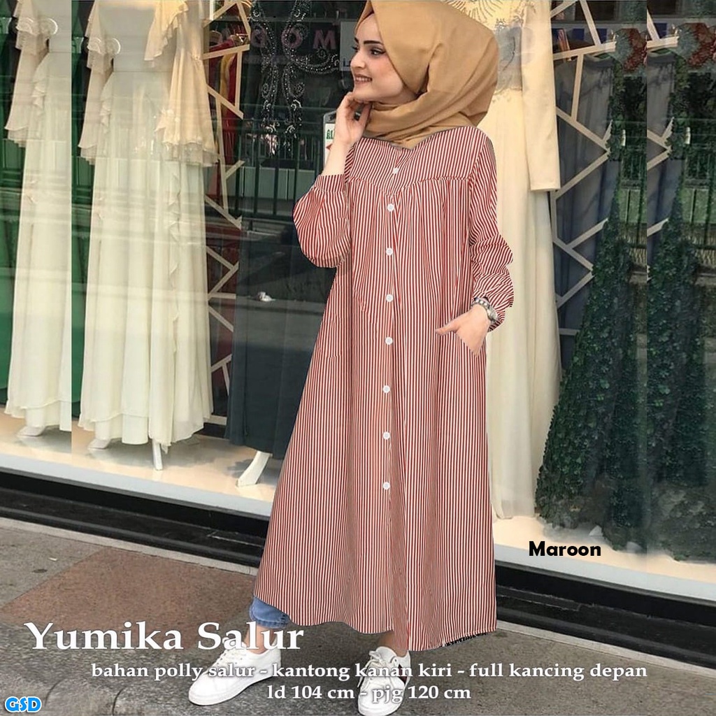 TGO - Tunik Muslimah Full Kancing Depan / Tunik Motif Salur / Yumika Salur