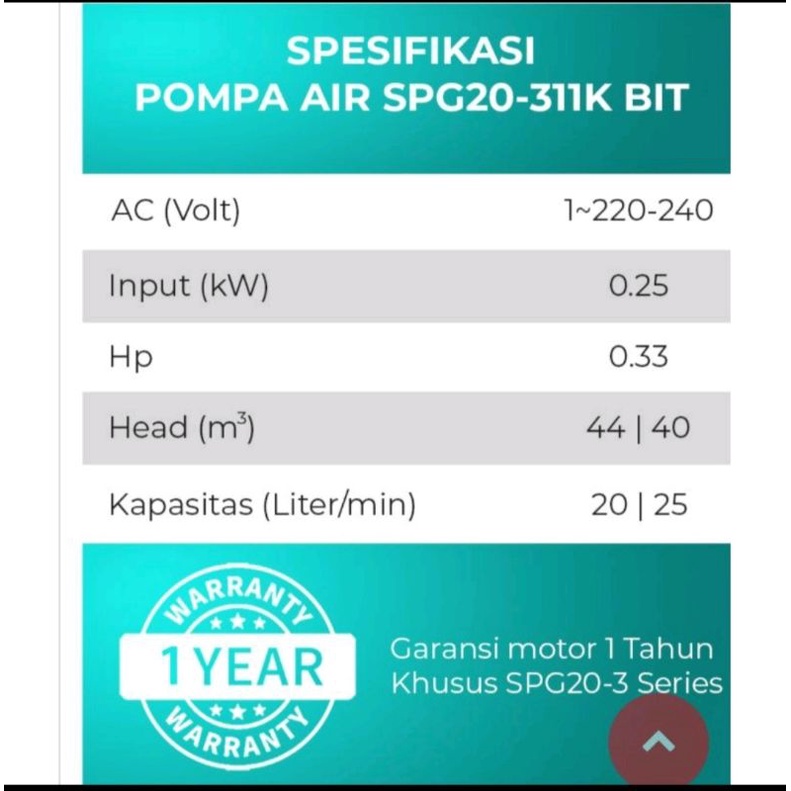 POMPA AIR SATELIT SHIMIZU SPG20-311K BIT 0.33 HP + KABEL /POMPA SUBMERSIBLE