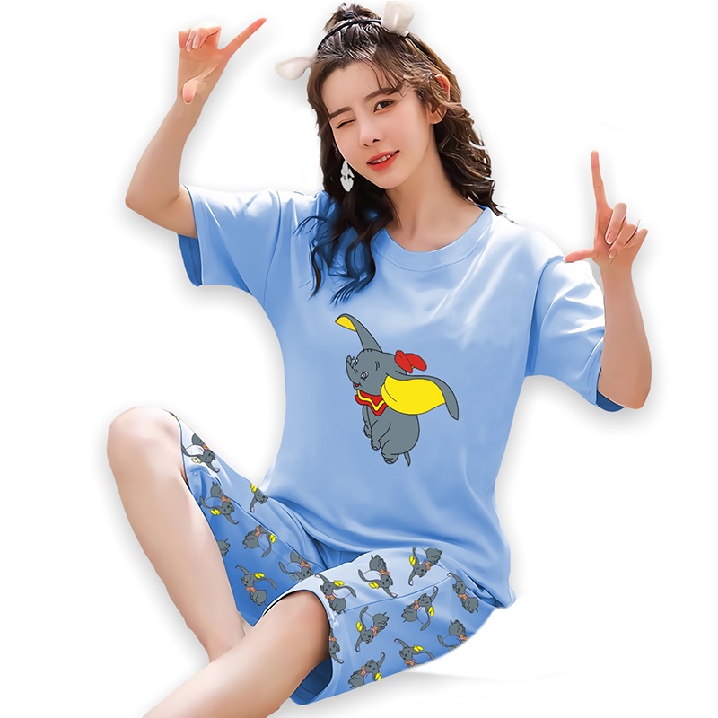 Lilipop.id  Baju Tidur Wanita 3/4 All Size Standar Dumbo Warna Setelan Piyama BabyDoll Kaos Celana Pendek