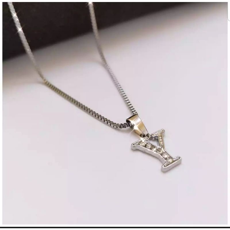 Kalung Titanium Huruf Anti Karat//Kalung Titanium Huruf A sampai Z Anti Karat 45cm dan 60cm acc01