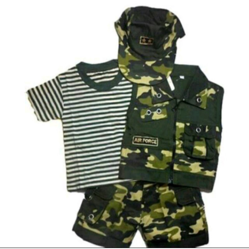 Stelan Baju Bayi Army Tentara - Baju Anak Bayi Tentara TNI - Baju Tentara Army Anak