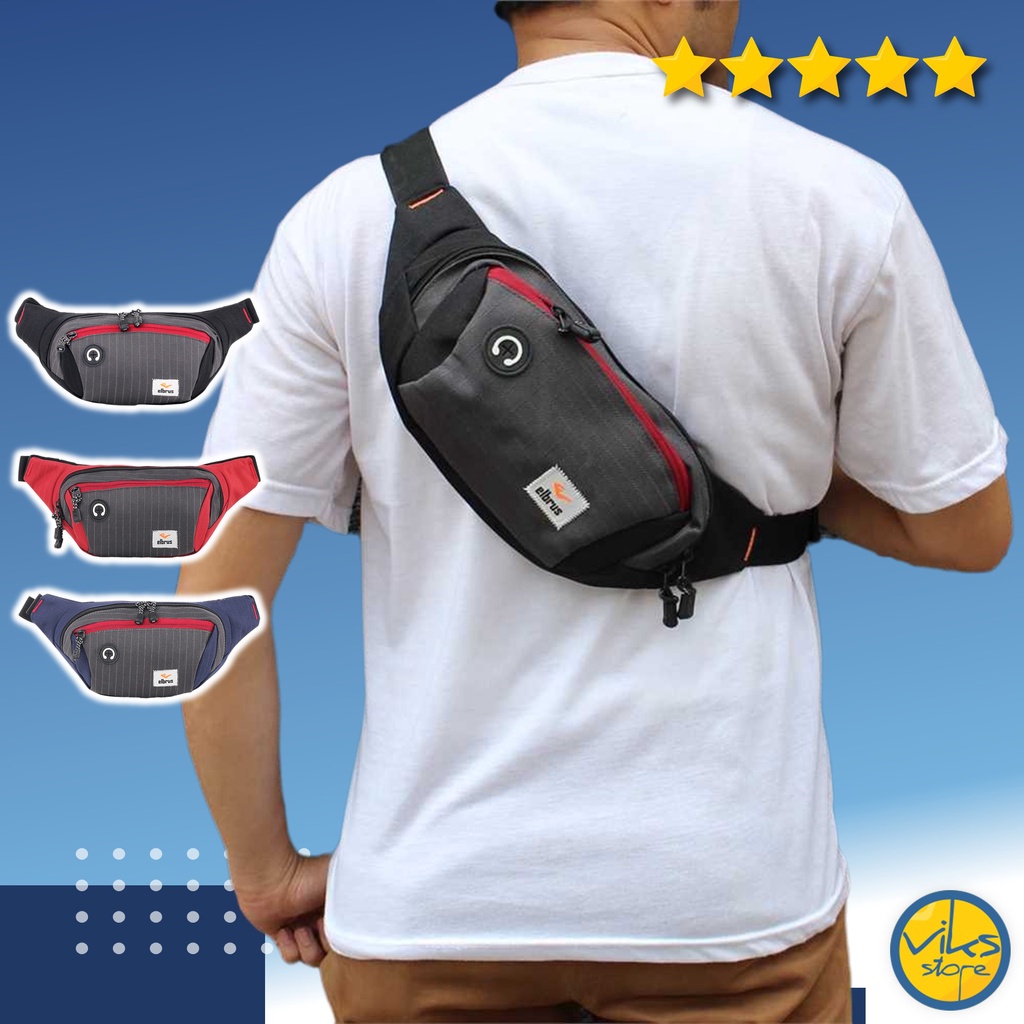 Tas Pinggang Pria / Cowok Slempang Selempang Waist Bag Bahu Casual Multifungsi Original Elbrus Premium Tas Sunmori Tas Motor