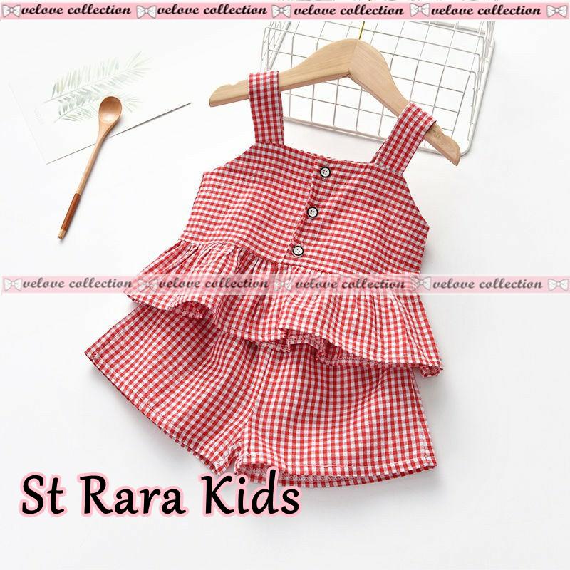 St rara kid / setelan baju pantai anak perempuan lucu / set tartar kids / set pakaian anak Korea lucu wn