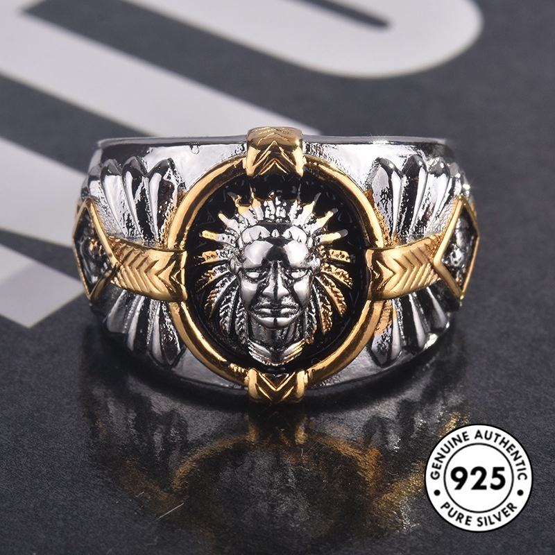 Cincin Desain Potret Totem Bahan S925 Silver