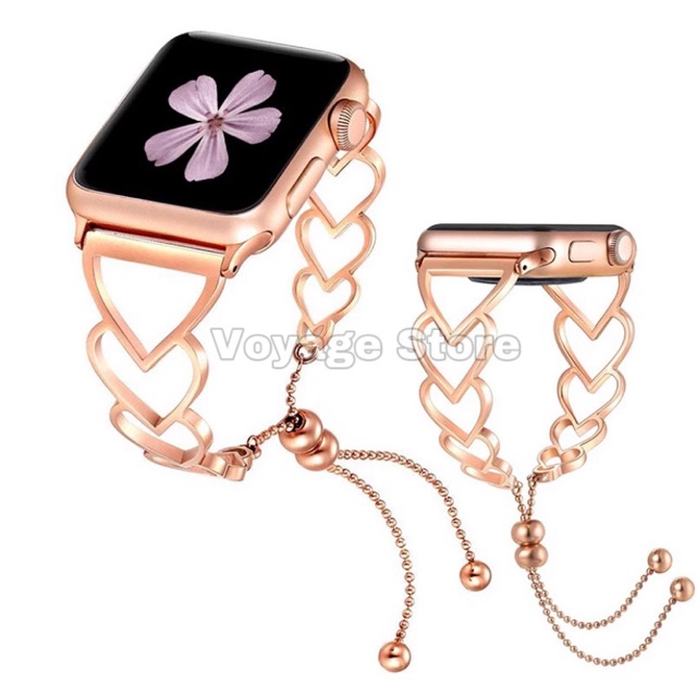 STRAP Apple watch FASHION cuff 45mm 41mm 38mm 40mm iwatch 3 4 5 7 SE hati stainless steel strap tali jam wanita rosegold silver