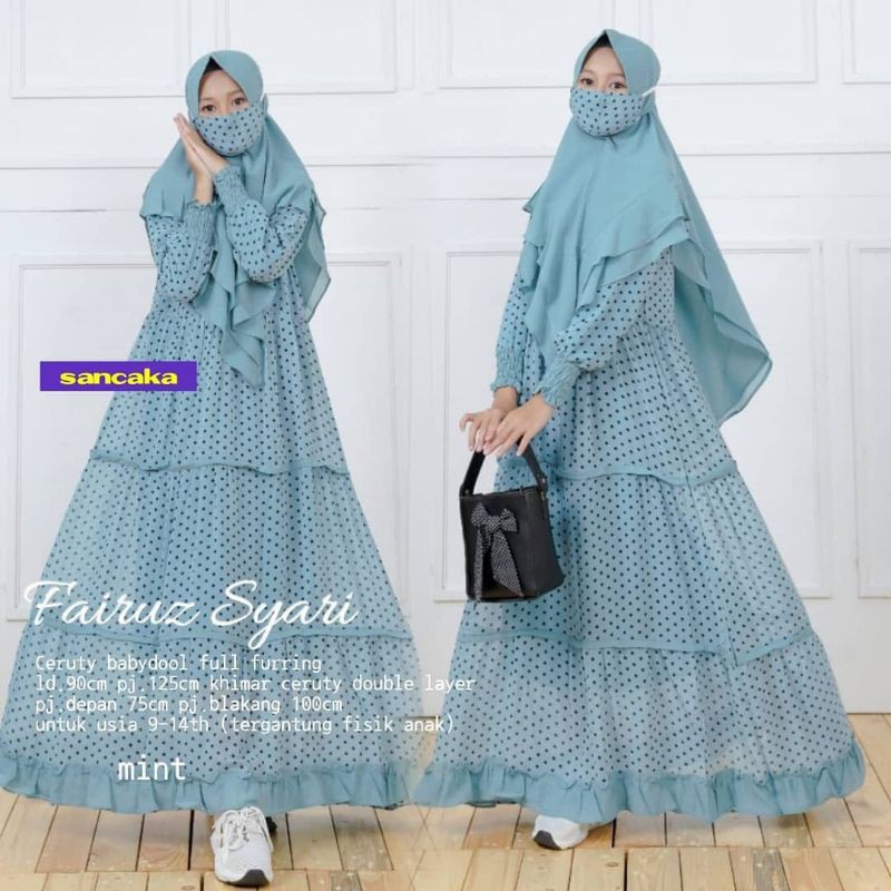 SL Fairuz Syari Kids/gamis kid/gamis anak/gamis remaja/gamis plus kerudung/gamis usia 9-14 tahun