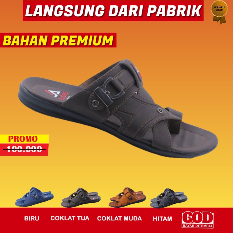 Sandal Sendal Slop Santai Pria Cowok Kulit Asli 100% Kekinian 2022 Murah Sendalpria Sandals Pria Lak