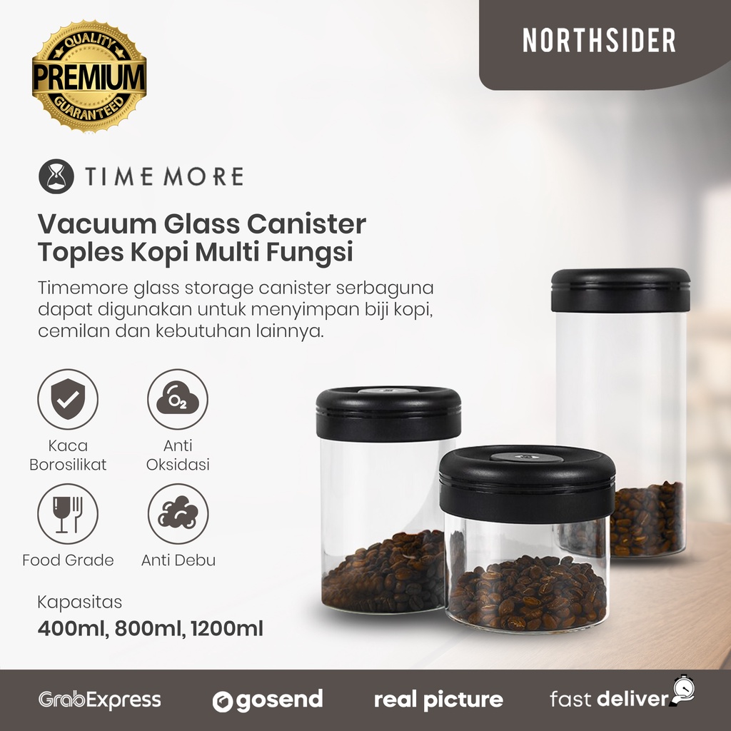 TIMEMORE VACUUM GLASS COFFEE STORAGE CANISTER TOPLES KOPI MULTI FUNGSI