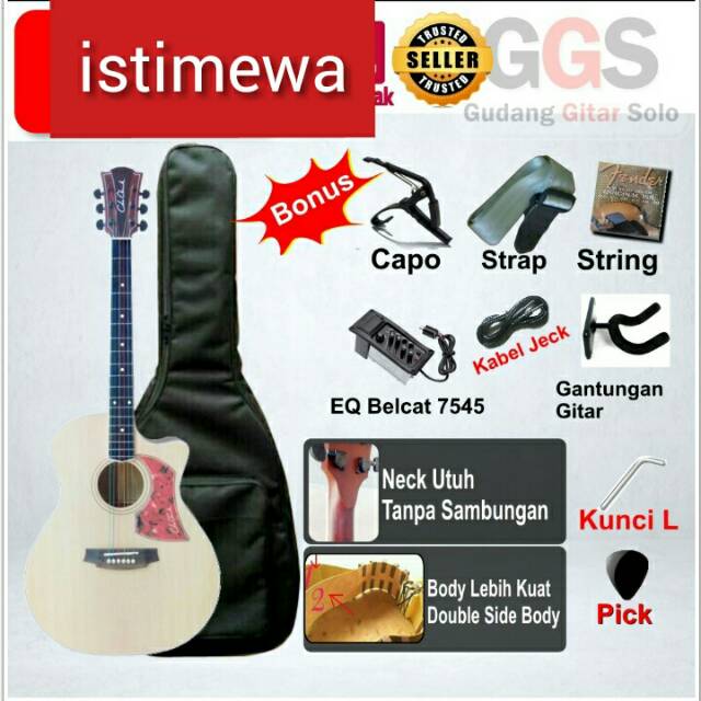 gitar akustik elektrik cole clak custom dobel ran