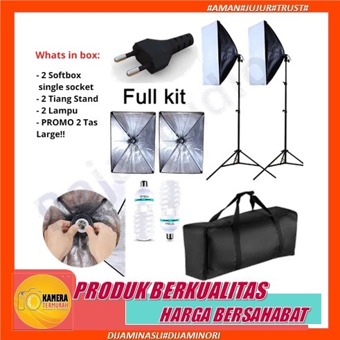 2 SET Lampu Studio set Softbox + light stand + Lampu Bohlam Foto video + Tas Paket Lighting studio