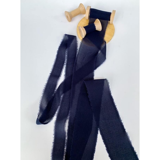 

:=:=:=:=] Chiffon ribbon in Navy / Silk ribbon
