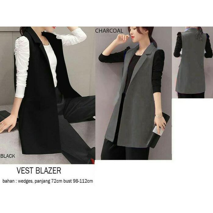 Blazer Korea Sleeveless Panjang Long Vest Tanpa Lengan Wanita