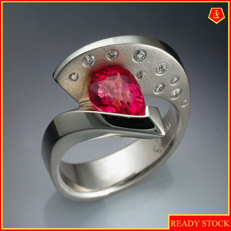 [Ready Stock]Creative Personality Platinum Inlaid Ruby Ring