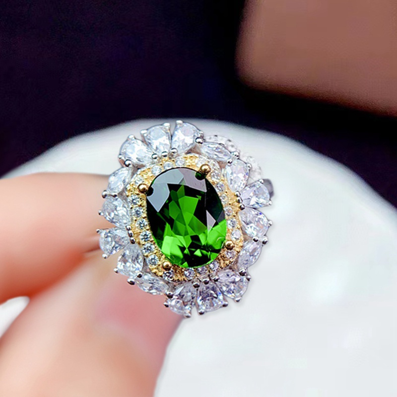 Natural Oval Emerald Green Stone Ring For Women Luxury Elegant 18k White Gold Wedding Rings May Birthstone Anniversary Gifts