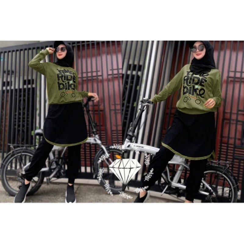 SET CELANA RIDE BIKER TR, BABYTERRY, GAMIS, HIJAB, MUSLIM, SETELAN