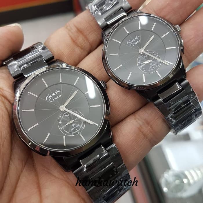 jam tangan pasangan / couple alexander cristie ac8546 full black