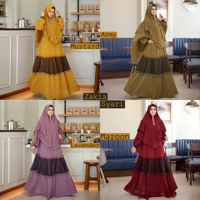 Setelan hijab syari / Gamis set khimar / Baju muslimah : Zakia Syari V