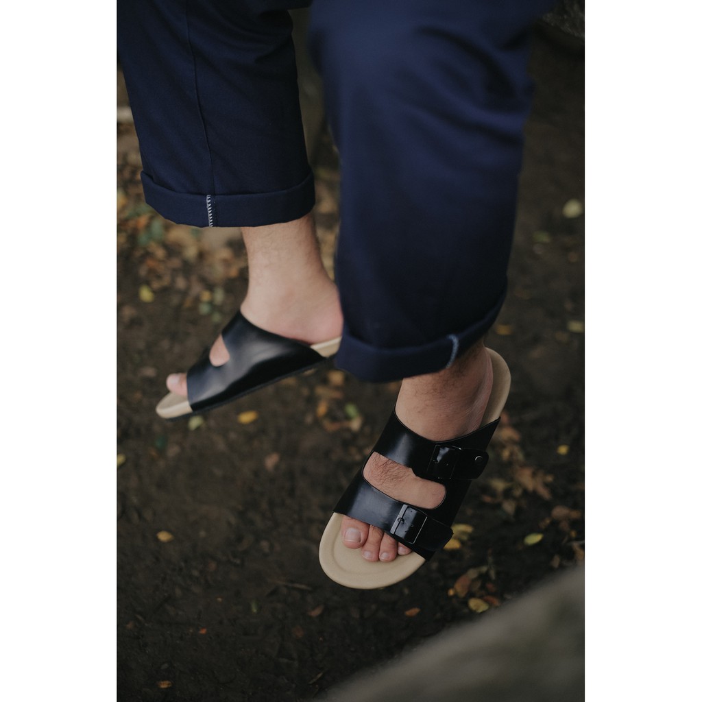 EARTH BLACK |FORIND x Local Goods| Original Sendal Jepit Kulit Kasual Pria/Cowok Sandal Footwear