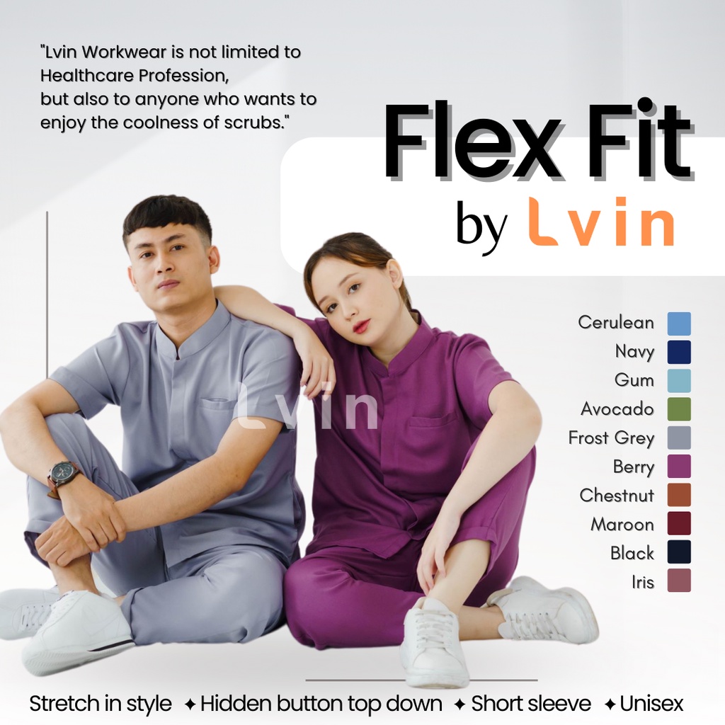 [ Lvin ]  FLEX FIT - Baju OKA  / Baju Jaga / Set Baju Celana Jaga Oka / Dokter Lengan Pendek / Baju OK / Baju Scrub