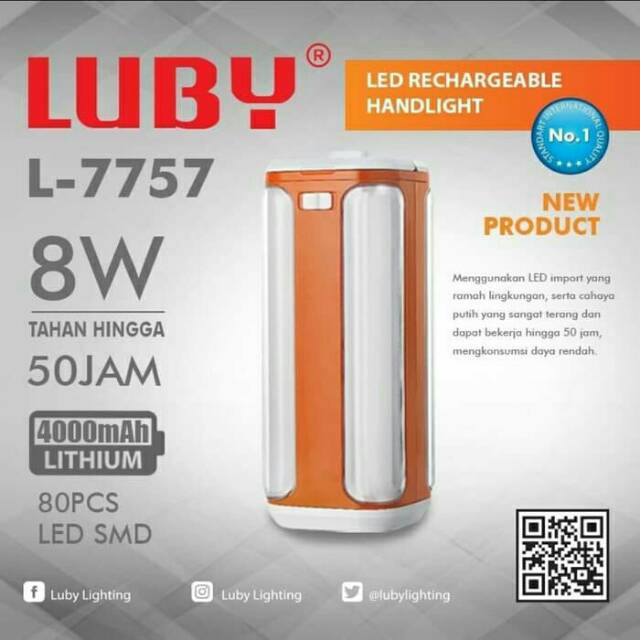 Lampu emergency luby 7757 tahan hingga 50 jam lampu cas luby