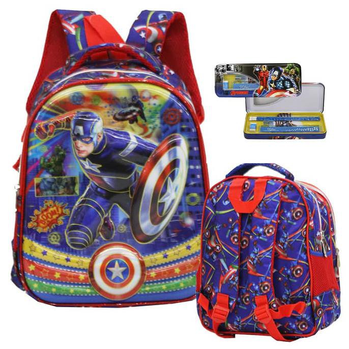 

Tas Ransel TK Import Avengers 5D Timbul + Kotak Pensil Alat Tulis Red