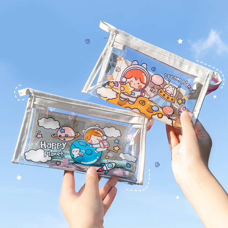 Japanese Transparent Pencil Case Cartoon Large Capacity Stationery Storage