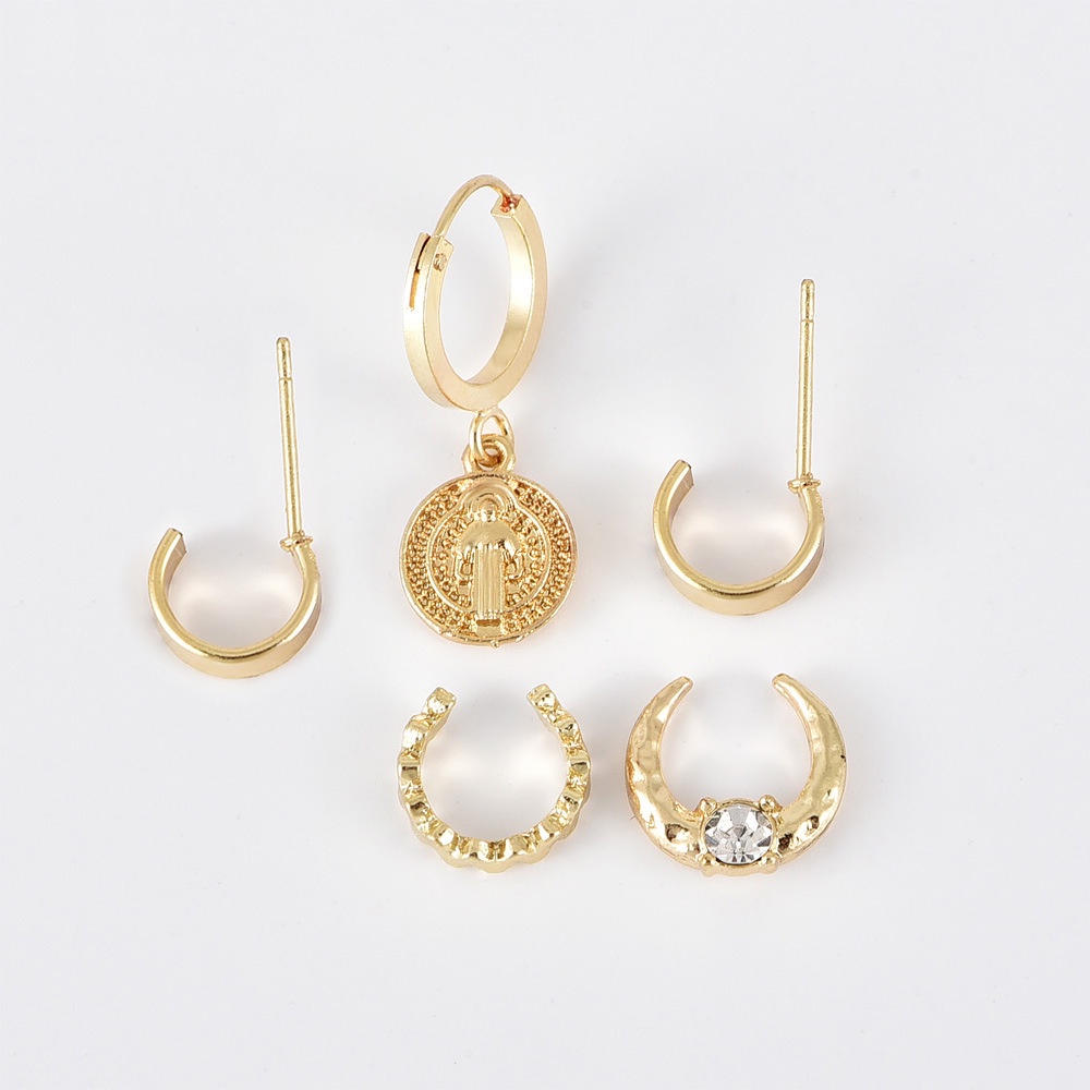 [ACKER] 5 Buah/Set Crystal Jesus Kecil Punk Hoop Band Anting-Anting Set Untuk Wanita