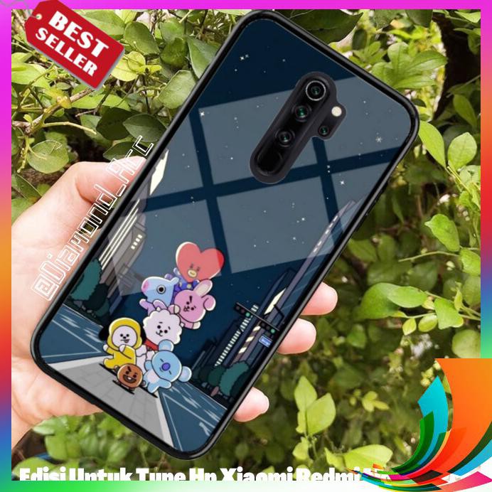 【TERBARU】 PREMIUM Case Hp Glass MOTIF BT21 BTS REDMI NOTE 8 PRO