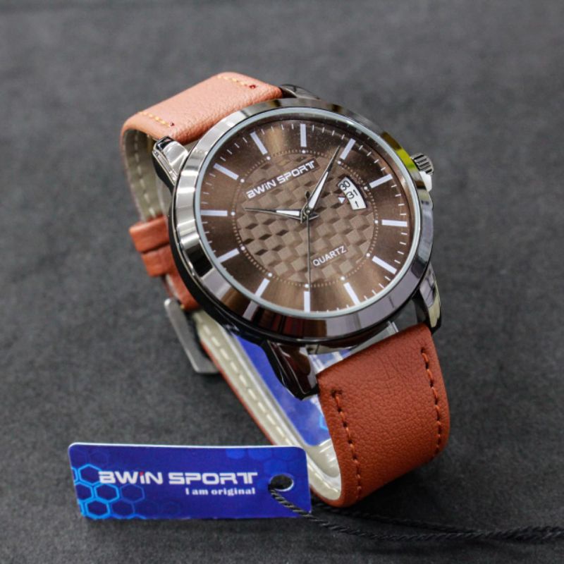 JAM TANGAN PRIA BWIN SPORT B630 ORIGINAL TANGGAL FUNGSI TALI KULIT