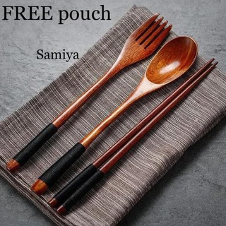 Paket Alat Makan Sendok Garpu Sumpit Kayu / Sujeo Set Korea Jepang
