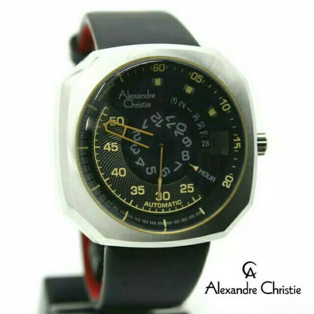 JAM TANGAN PRIA ALEXANDRE CHRISTIE AC 3032 SILVER BLACK JARUM KUNING