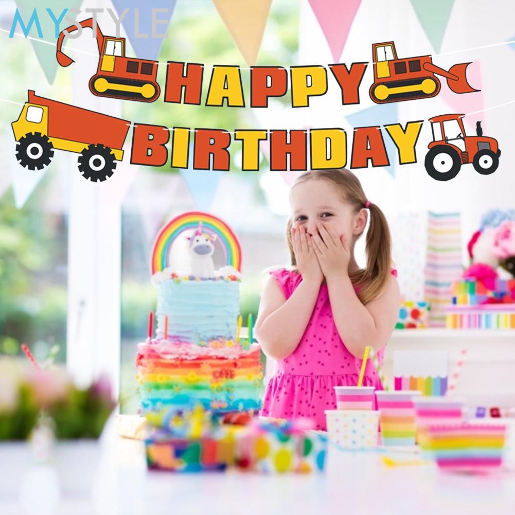 HAPPY TIME BANNER ULANG TAHUN TRUK TRUCK BULDOZER BANNER HAPPY BIRTHDAY BANNER DEKORASI MURAH