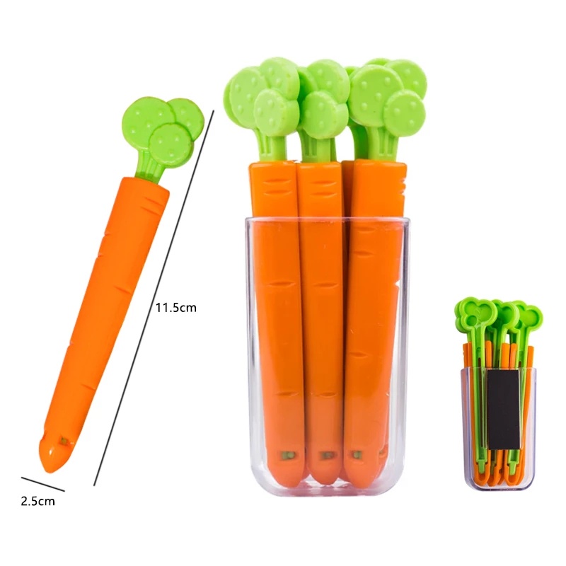 5pcs / Set Klip Segel Kantong Makanan Bentuk Wortel Reusable Untuk Kulkas