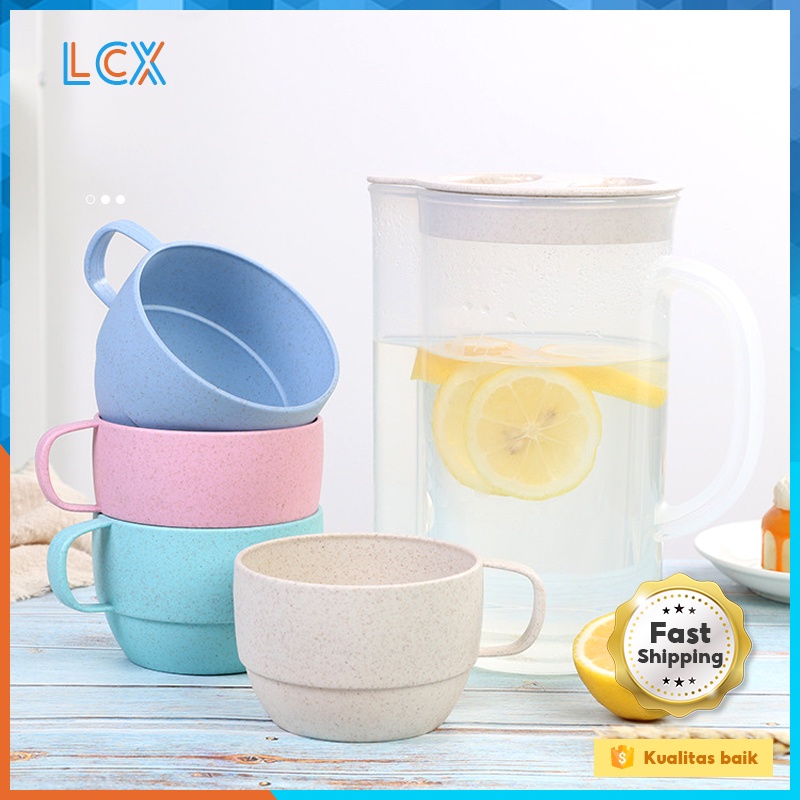 LCX Teko Jus Air Teh Kopi Wadah Plastik Dengan 4 Cangkir Water Jug 2 Liter BPA FREE VS-16