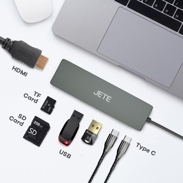 Converter HDMI USB 6in1 JETE X1 - Konverter Usb Type C To HDMI | Tipe C Ke Usb 3.0 Hdmi - Garansi Resmi 2 Tahun