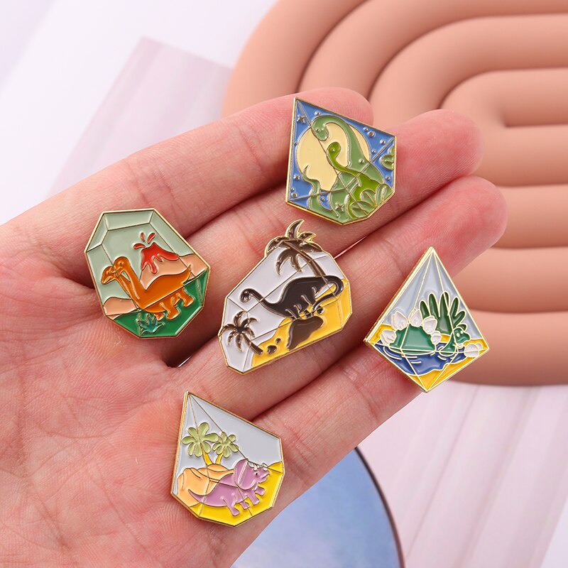 Dinosaur Paradise Enamel Pin Cute Animal Badge Desert Ocean Tyrannosaurus Brooches Bag Clothes Lapel Pin Fashion Jewelry