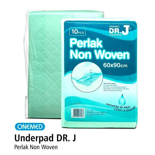 Underpad Onemed Underpad Dr. J Perlak Alas Popok 60 x 90 cm Isi 10 Lbr