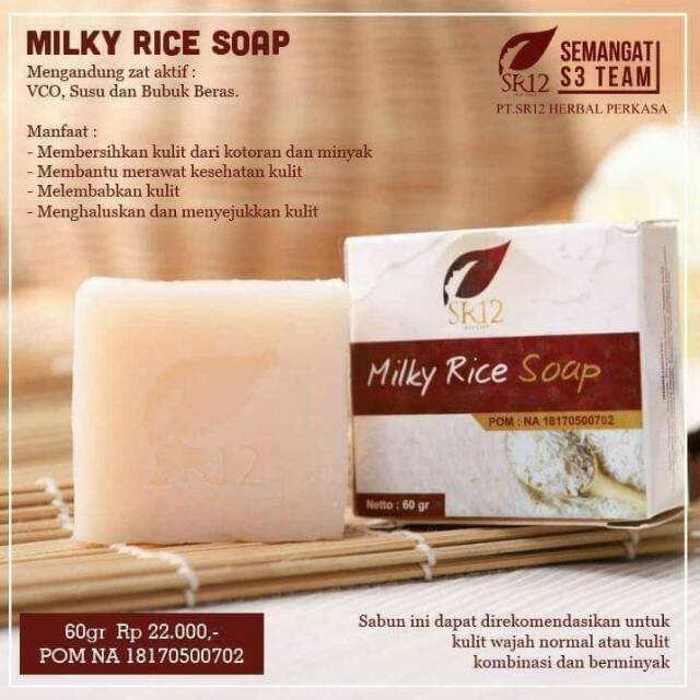 MILKY RICE SOAP SR12/ SABUN WAJAH SR12/ SABUN PENCERAH SR12/ SABUN MUKA SR12/ SABUN BERAS SUSU SR12