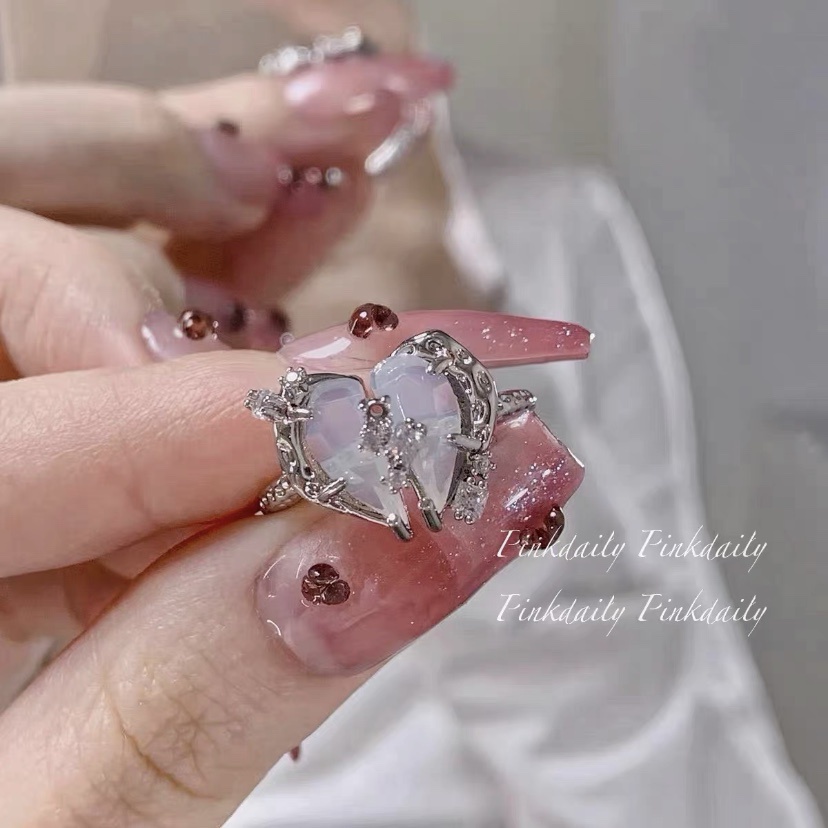 AY(CN) Set Perhiasan Cincin Silver Desain Hati Bintang Hias Batu Permata Untuk Wanita