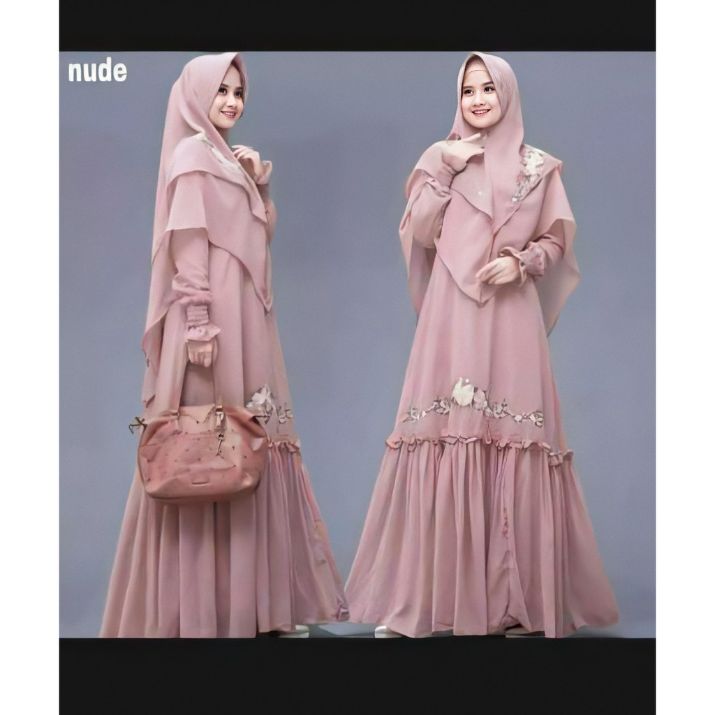 Delima dress syari + khimar / DRESS MUSLIM / DRESS WANITA - BAJU KEKINIAN - GAMIS SET