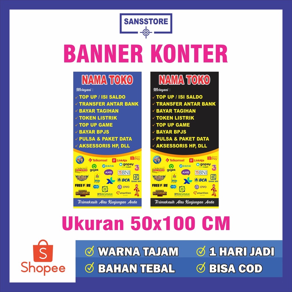 CETAK BANNER KONTER 50X100 KUNING HITAM
