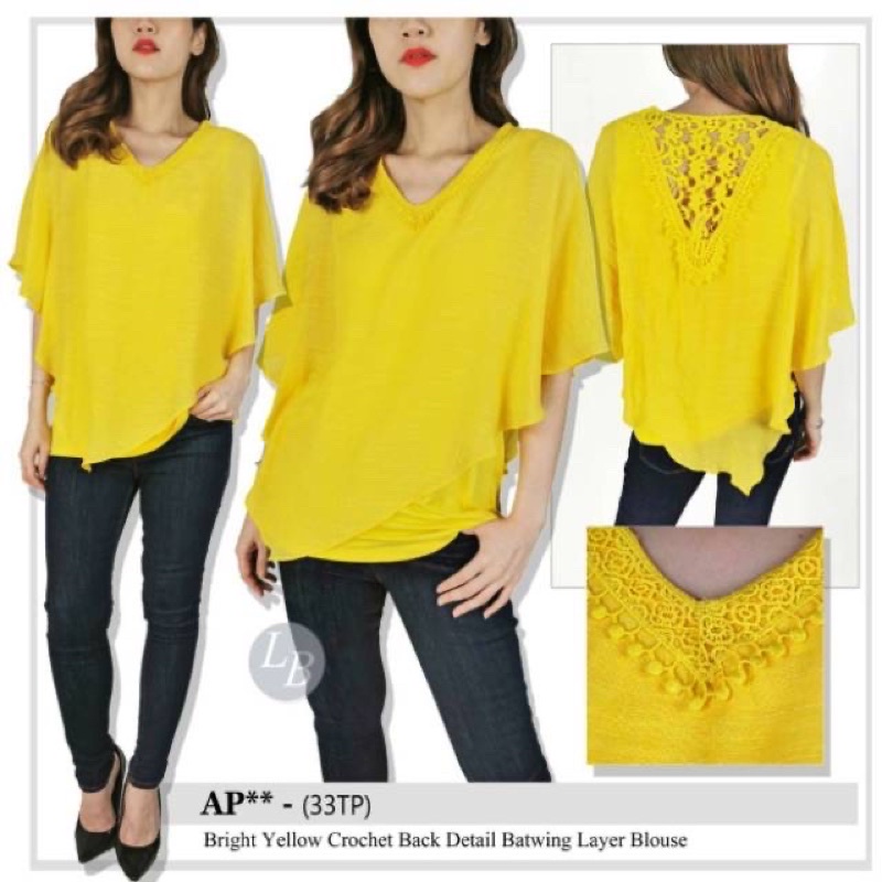 Apt White Pink n yellow Batwing Crochet blouse ori