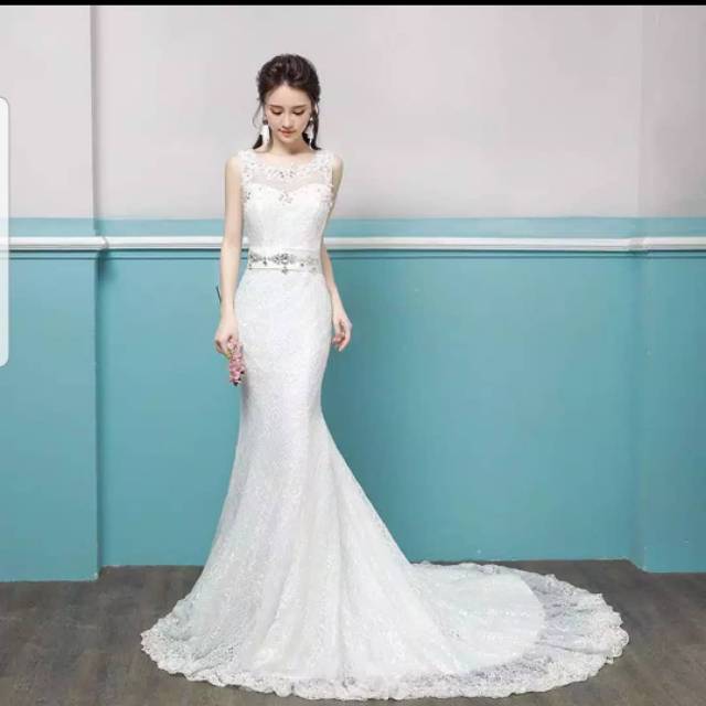Gaun pengantin putih promo - gaun prewedding - wedding dress - baju pengantin slim fit mermaid