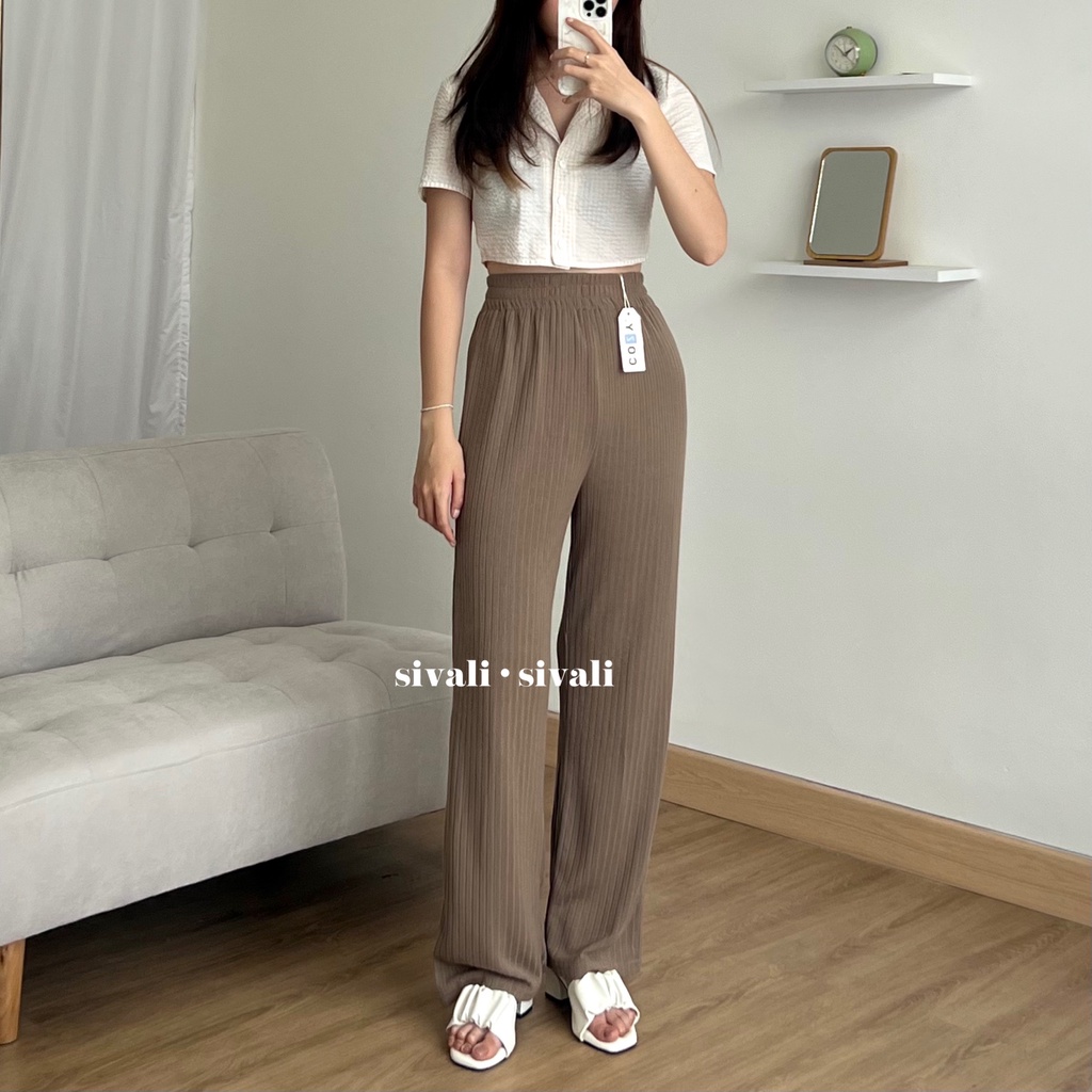 SIVALI Misoo Pants 785 | Celana Kulot Knit Wanita Tebal - Celana Kulot Highwaist - Cullote Knit Pants