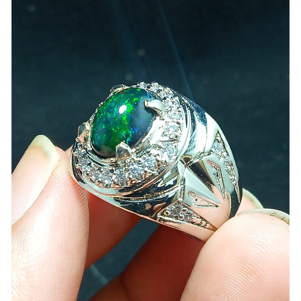 CINCIN BATU PERMATA KALIMAYA BLACK OVAL ASLI NATURAL