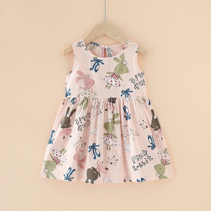 BABYSICAL 1-4 Thn - Aneka Dress anak Dress Bayi Korea Cotton Bamboo Motif Premium-Pink Rabbit Pita
