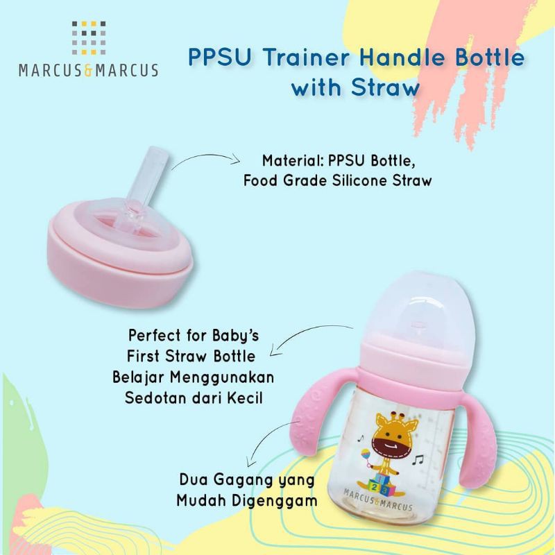 Marcus &amp; Marcus PPSU Transition Straw Trainer Bottle 180ml &amp; 300ml - botol minum anak